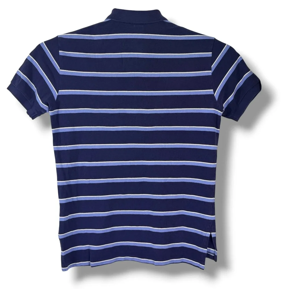 Polo‎ Ralph Lauren Polo Shirt Men M Blue Striped Cotton Short Sleeve Pony Golf